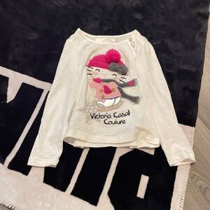 Hello Kitty White Long Sleeve Top with Pink and Gray Accents